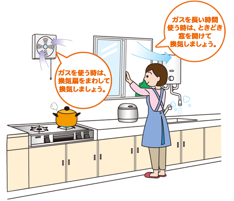 ガスを使う時は「必ず換気」を！